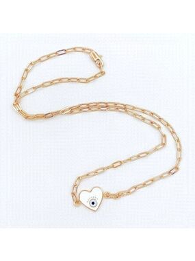 𝅺ENAMEL heart charm w/evil eye on paperclip chain